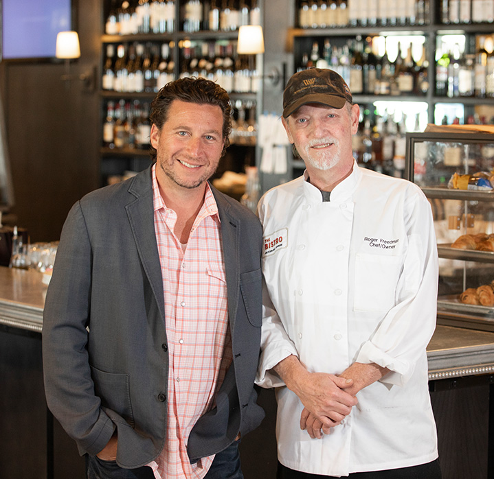 Portrait of Fine Dining Restraint Group founders Gavin Fine and Roger Freedman at The Bistro in Jackson, Wyoming.